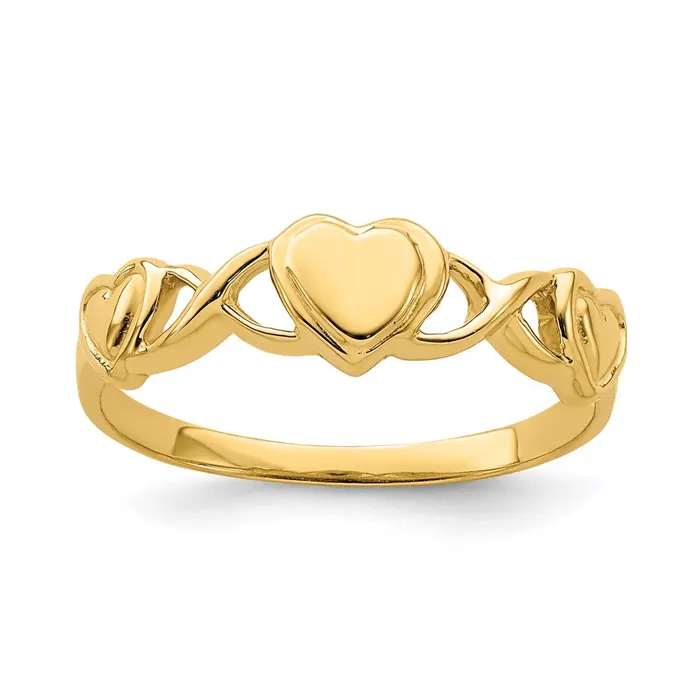 Rings 14K Yellow Gold Triple Heart Band Ring Goldia