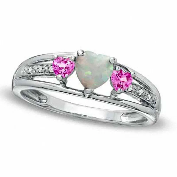Rings 50mm HeartShaped LabCreated Opal Pink Sapphire and Diamond Accent Ring in Sterling Silver Goldia Rings 50mm HeartShaped LabCreated Opal Pink Sapphire and Diamond Accent Ring in Sterling Silver Goldia