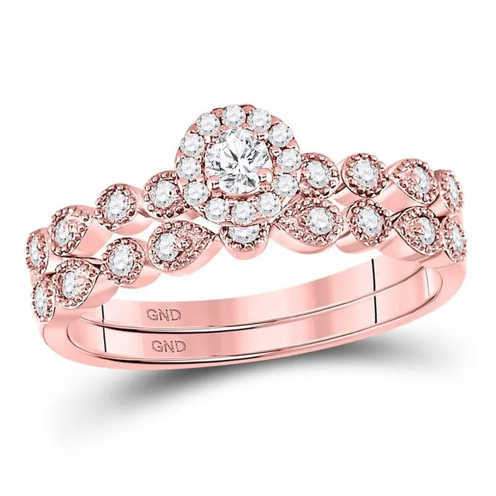 Rings gndatlanta 10k Rose Gold Round Diamond Stackable Bridal Wedding Ring Set 13 Cttw Rings gndatlanta 10k Rose Gold Round Diamond Stackable Bridal Wedding Ring Set 13 Cttw
