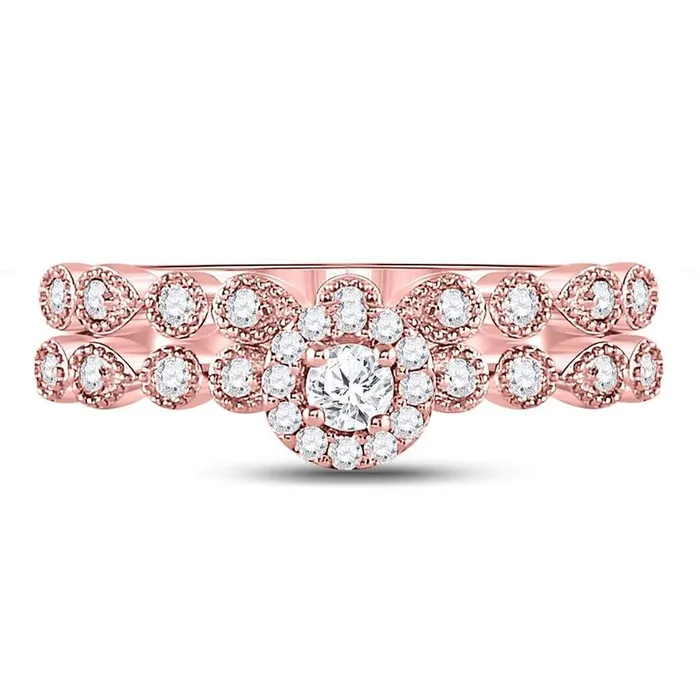 Rings gndatlanta 10k Rose Gold Round Diamond Stackable Bridal Wedding Ring Set 13 Cttw