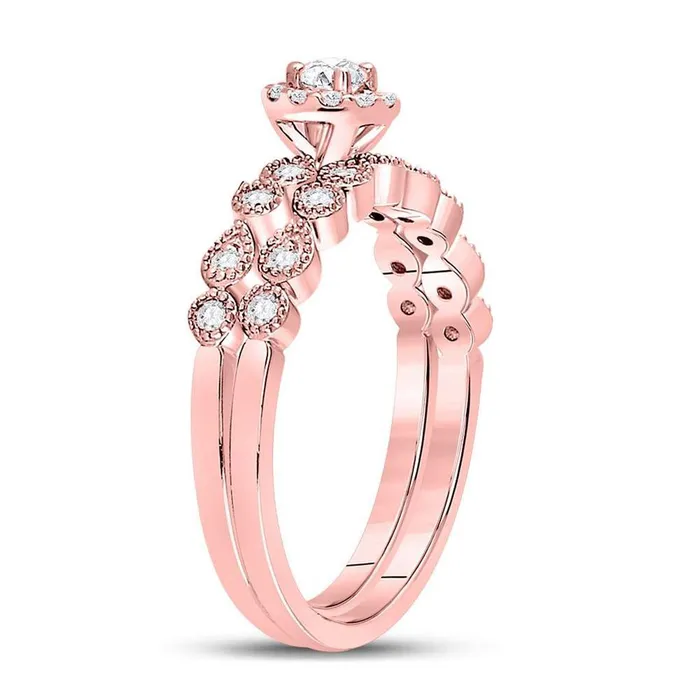 Rings gndatlanta 10k Rose Gold Round Diamond Stackable Bridal Wedding Ring Set 13 Cttw