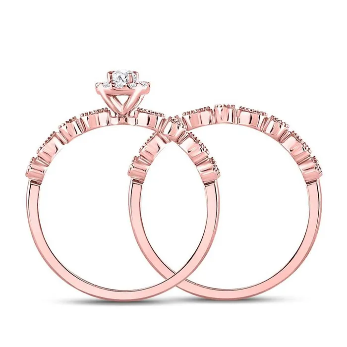 Rings gndatlanta 10k Rose Gold Round Diamond Stackable Bridal Wedding Ring Set 13 Cttw