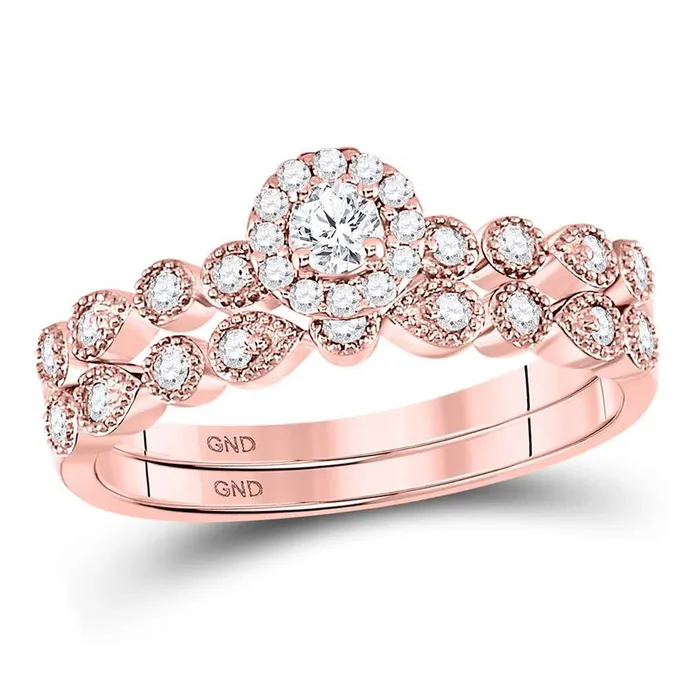 Rings gndatlanta 10k Rose Gold Round Diamond Stackable Bridal Wedding Ring Set 13 Cttw