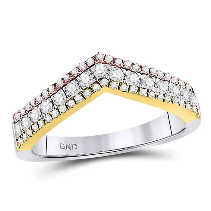 Rings gndatlanta 10k TriTone Gold Round Diamond Chevron Band Ring 12 Cttw Rings gndatlanta 10k TriTone Gold Round Diamond Chevron Band Ring 12 Cttw
