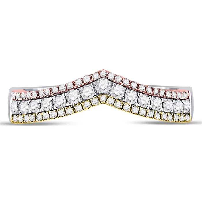 Rings gndatlanta 10k TriTone Gold Round Diamond Chevron Band Ring 12 Cttw