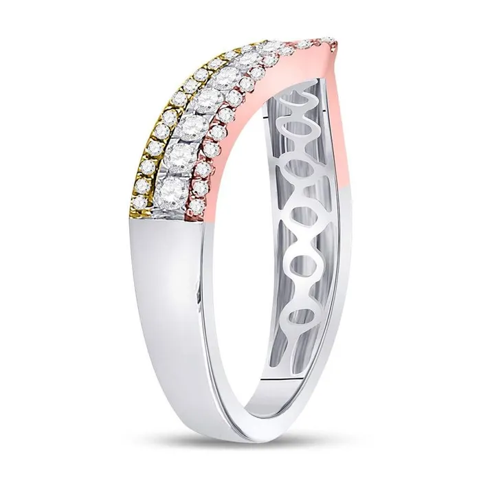 Rings gndatlanta 10k TriTone Gold Round Diamond Chevron Band Ring 12 Cttw