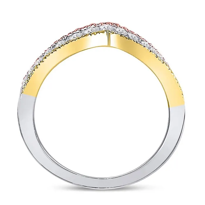 Rings gndatlanta 10k TriTone Gold Round Diamond Chevron Band Ring 12 Cttw