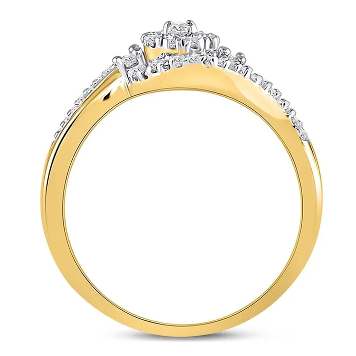 Rings gndatlanta 10k Yellow Gold Round Diamond Cluster Promise Ring 15 Cttw