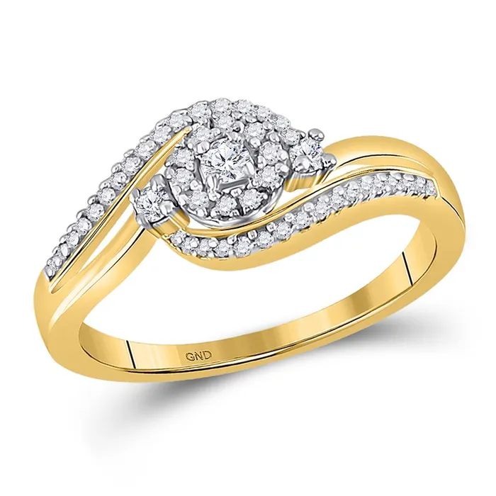 Rings gndatlanta 10k Yellow Gold Round Diamond Cluster Promise Ring 15 Cttw