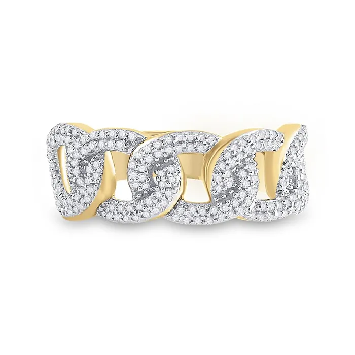 Rings gndatlanta 10k Yellow Gold Round Diamond Curb Link Cuban Band Ring 58 Cttw