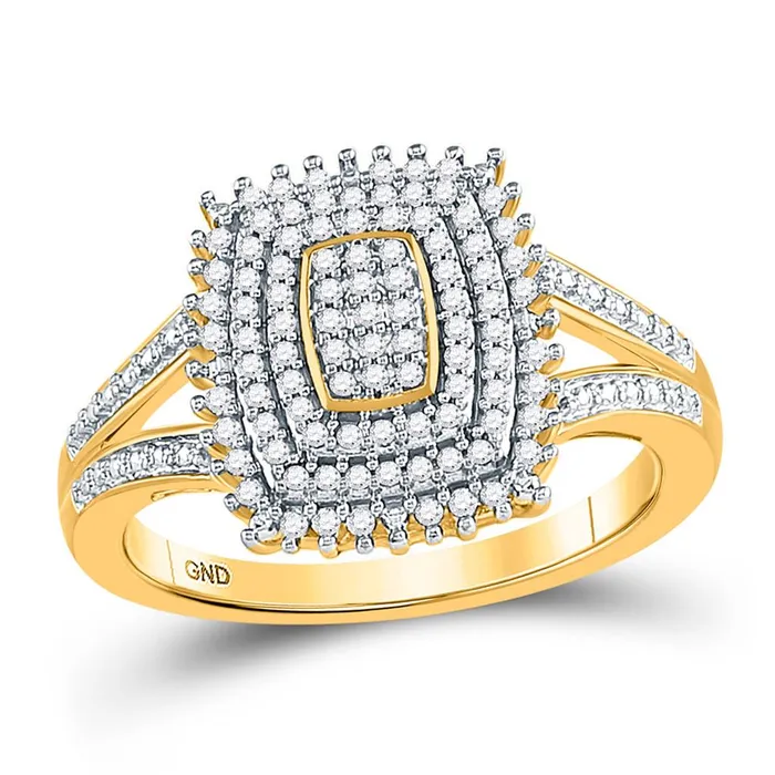 Rings gndatlanta 10kt Yellow Gold Round Diamond Rectangle Cluster Splitshank Ring 14 Cttw Rings gndatlanta 10kt Yellow Gold Round Diamond Rectangle Cluster Splitshank Ring 14 Cttw