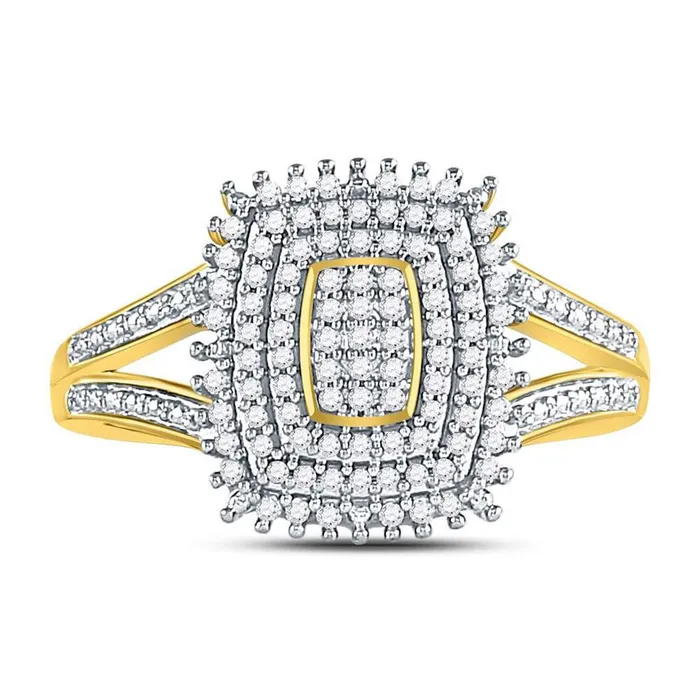 Rings gndatlanta 10kt Yellow Gold Round Diamond Rectangle Cluster Splitshank Ring 14 Cttw
