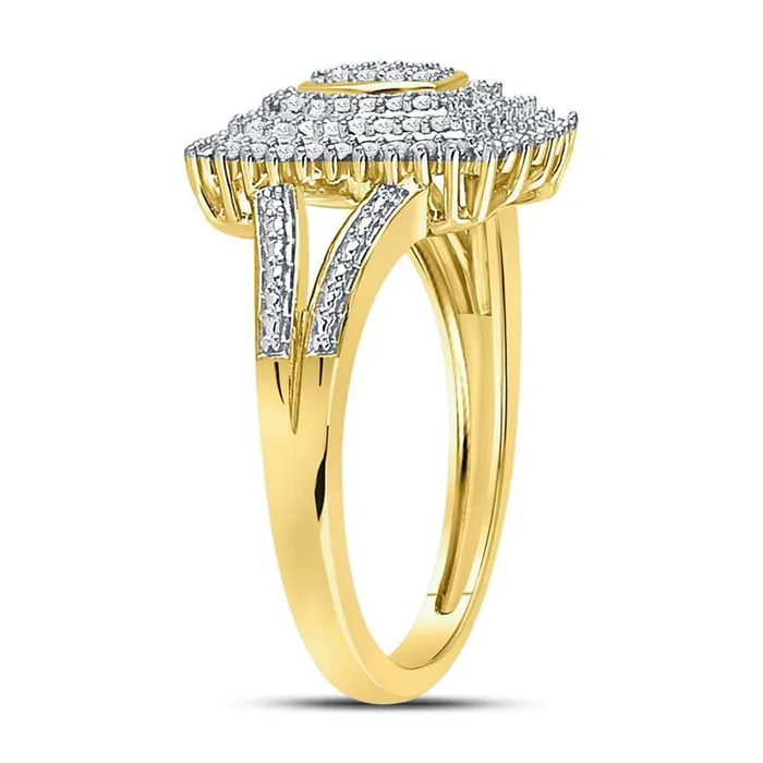 Rings gndatlanta 10kt Yellow Gold Round Diamond Rectangle Cluster Splitshank Ring 14 Cttw