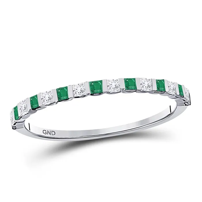 Rings gndatlanta 14k White Gold Princess Emerald Diamond Alternating Stackable Band Ring 13 Cttw Rings gndatlanta 14k White Gold Princess Emerald Diamond Alternating Stackable Band Ring 13 Cttw