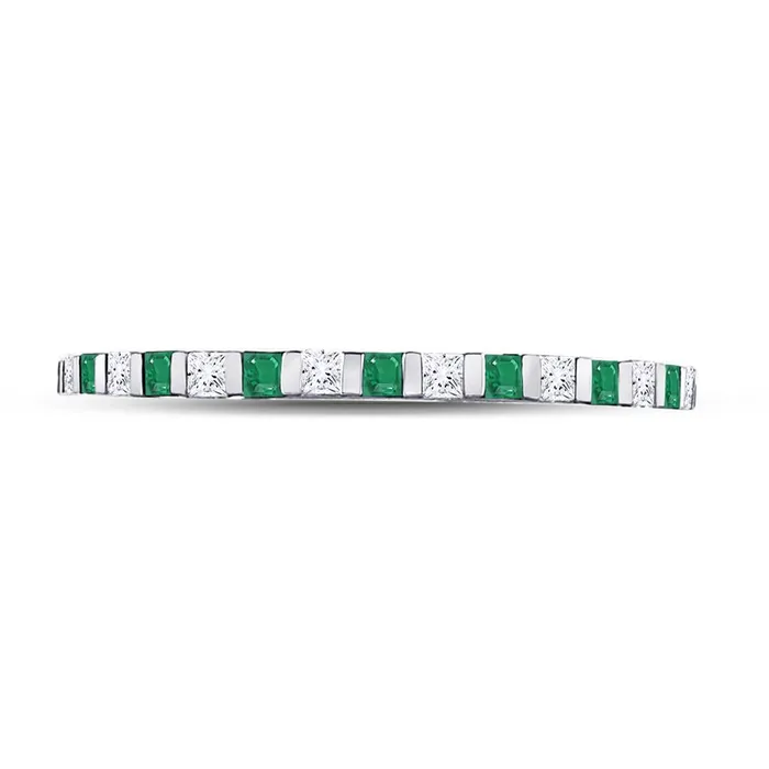 Rings gndatlanta 14k White Gold Princess Emerald Diamond Alternating Stackable Band Ring 13 Cttw