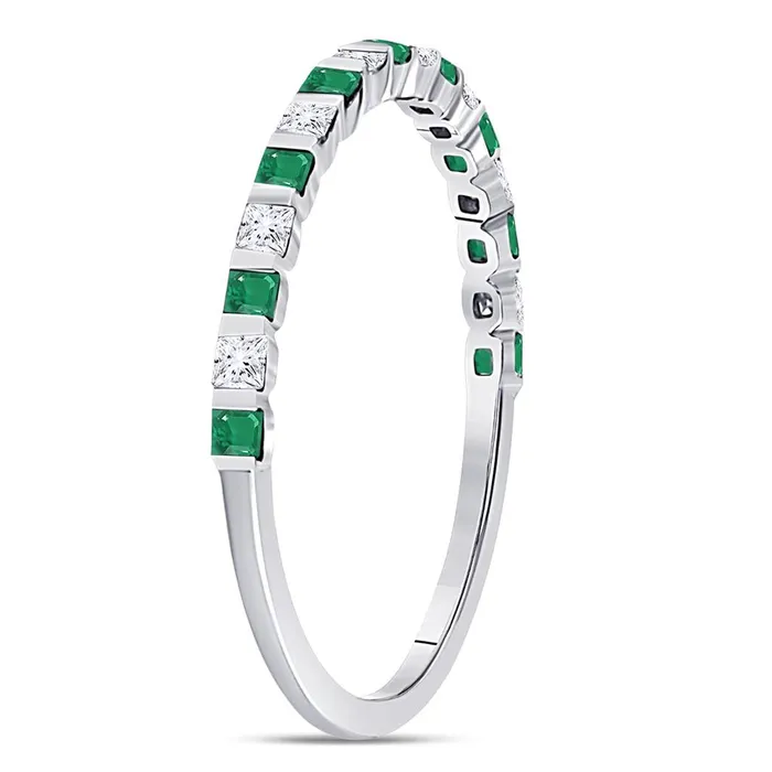 Rings gndatlanta 14k White Gold Princess Emerald Diamond Alternating Stackable Band Ring 13 Cttw