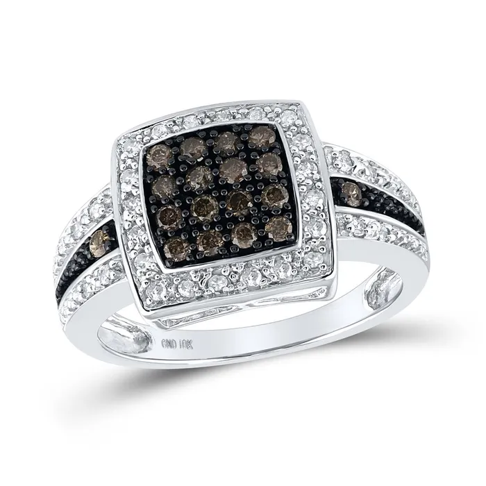 Rings gndatlanta 14k White Gold Round Brown Diamond Cluster Ring 12 Cttw Rings gndatlanta 14k White Gold Round Brown Diamond Cluster Ring 12 Cttw
