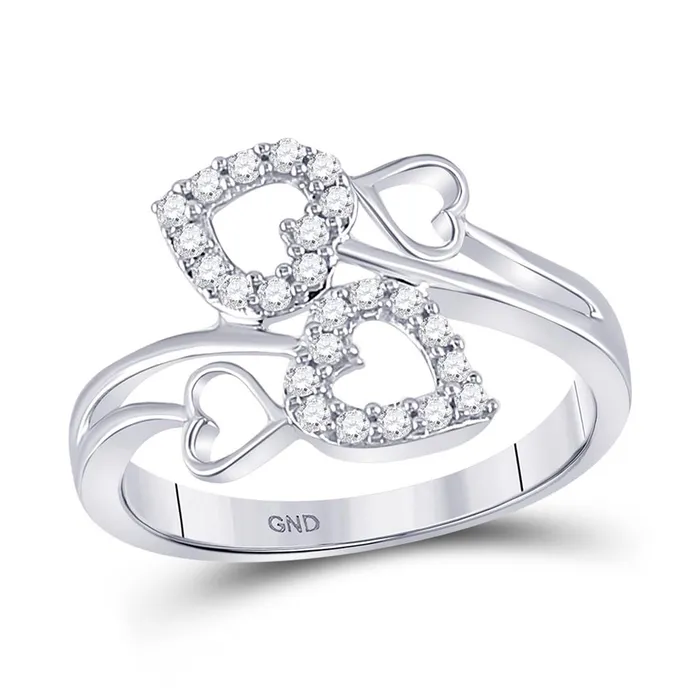 Rings gndatlanta 14k White Gold Round Diamond Fashion Heart Ring 14 Cttw Rings gndatlanta 14k White Gold Round Diamond Fashion Heart Ring 14 Cttw