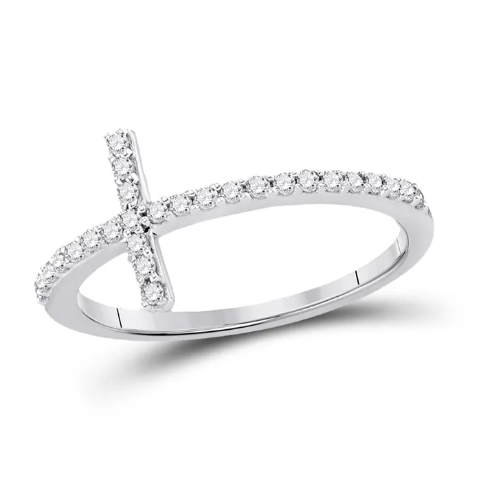 Rings gndatlanta 14k White Gold Round Diamond Slender Cross Band Ring 15 Cttw Size 5 Rings gndatlanta 14k White Gold Round Diamond Slender Cross Band Ring 15 Cttw Size 5
