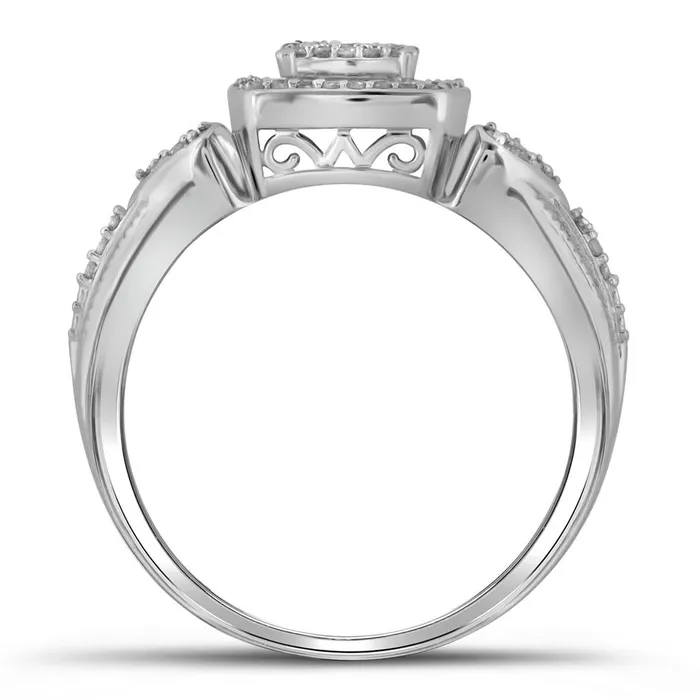Rings gndatlanta 14k White Gold Round Diamond Square Halo Cluster Ring 15 Cttw