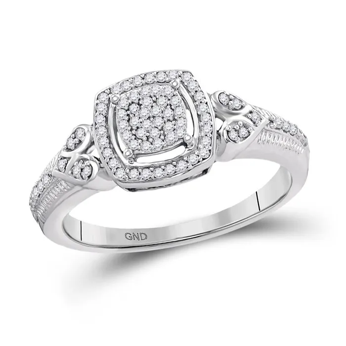 Rings gndatlanta 14k White Gold Round Diamond Square Halo Cluster Ring 15 Cttw