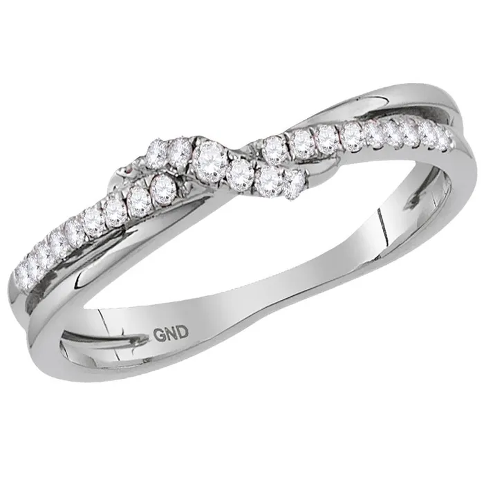 Rings gndatlanta 14kt White Gold Round Diamond Crossover Stackable Band Ring 16 Cttw Rings gndatlanta 14kt White Gold Round Diamond Crossover Stackable Band Ring 16 Cttw