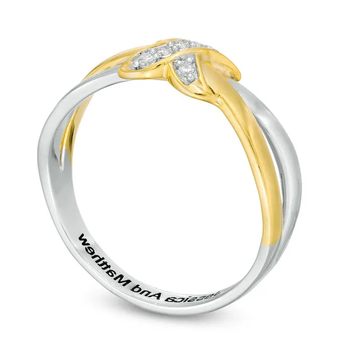 Rings Goldia 005 CT TW Natural Diamond X Engravable Crossover Split Shank Promise Ring in Sterling Silver and Solid 10K Yellow Gold 1 Line Rings Goldia 005 CT TW Natural Diamond X Engravable Crossover Split Shank Promise Ring in Sterling Silver and Solid 10K Yellow Gold 1 Line