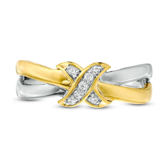 Rings Goldia 005 CT TW Natural Diamond X Engravable Crossover Split Shank Promise Ring in Sterling Silver and Solid 10K Yellow Gold 1 Line Rings Goldia 005 CT TW Natural Diamond X Engravable Crossover Split Shank Promise Ring in Sterling Silver and Solid 10K Yellow Gold 1 Line