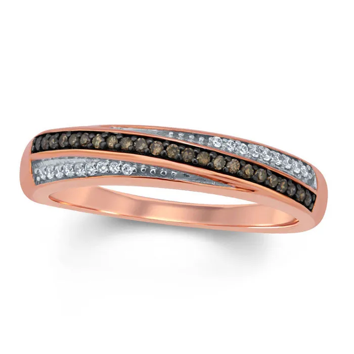 Rings Goldia 017 CT TW Champagne and White Natural Diamond Slant Band in Solid 10K Rose Gold Rings Goldia 017 CT TW Champagne and White Natural Diamond Slant Band in Solid 10K Rose Gold