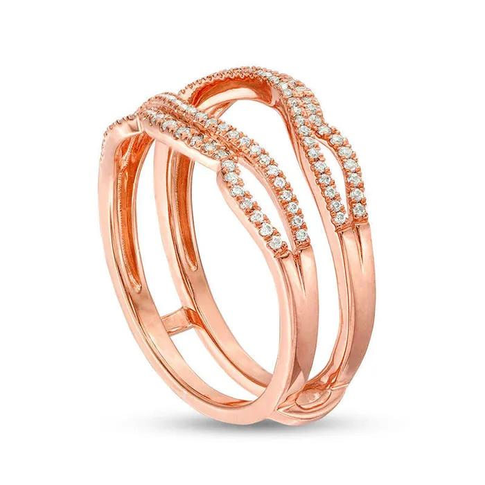 Rings Goldia 025 CT TW Natural Clarity Enhanced Diamond Wavy Split Shank Ring Solitaire Enhancer in Solid 10K Rose Gold Rings Goldia 025 CT TW Natural Clarity Enhanced Diamond Wavy Split Shank Ring Solitaire Enhancer in Solid 10K Rose Gold