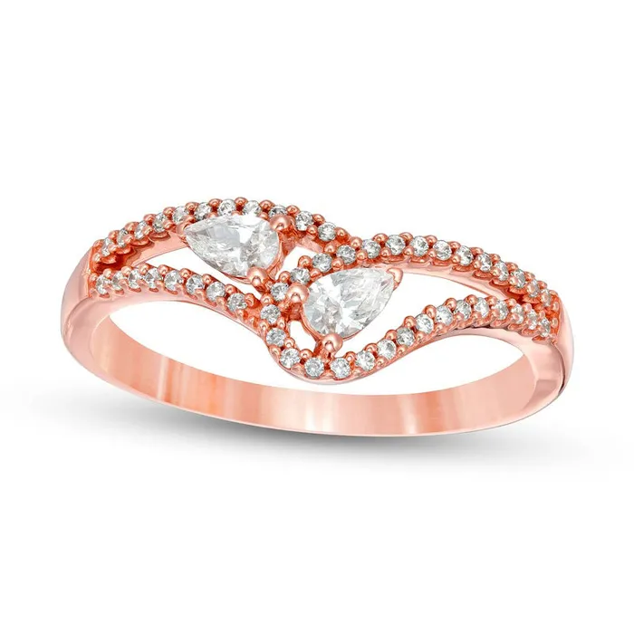 Rings Goldia 033 CT TW PearShaped Natural Diamond Double Loop Ring in Solid 10K Rose Gold Rings Goldia 033 CT TW PearShaped Natural Diamond Double Loop Ring in Solid 10K Rose Gold