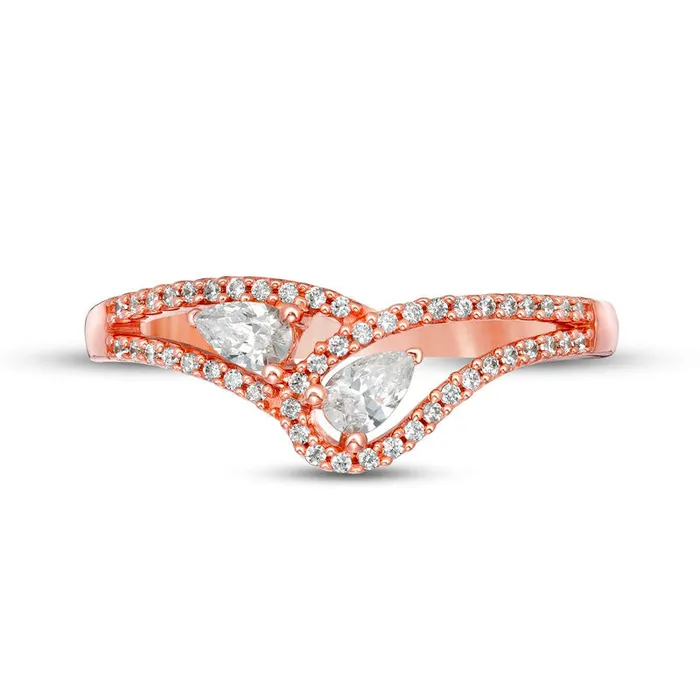 Rings Goldia 033 CT TW PearShaped Natural Diamond Double Loop Ring in Solid 10K Rose Gold Rings Goldia 033 CT TW PearShaped Natural Diamond Double Loop Ring in Solid 10K Rose Gold