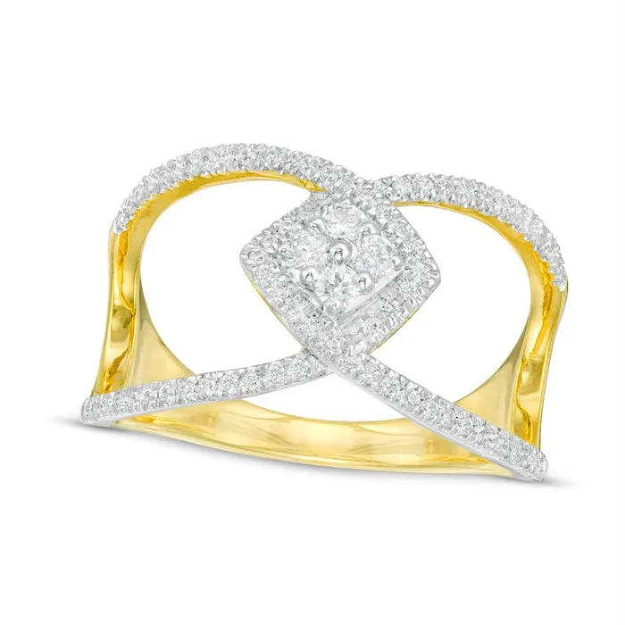 Rings Goldia 033 CT TW Quad Natural Diamond Geometric Open Crossover Ring in Solid 10K Yellow Gold Rings Goldia 033 CT TW Quad Natural Diamond Geometric Open Crossover Ring in Solid 10K Yellow Gold