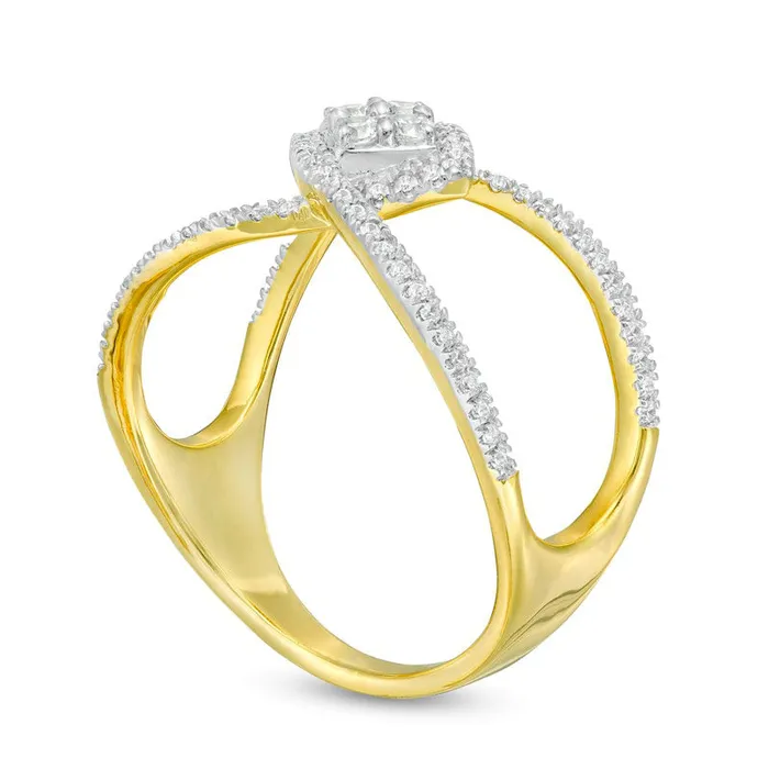 Rings Goldia 033 CT TW Quad Natural Diamond Geometric Open Crossover Ring in Solid 10K Yellow Gold Rings Goldia 033 CT TW Quad Natural Diamond Geometric Open Crossover Ring in Solid 10K Yellow Gold