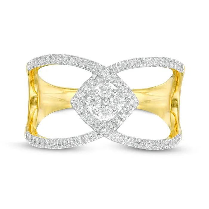 Rings Goldia 033 CT TW Quad Natural Diamond Geometric Open Crossover Ring in Solid 10K Yellow Gold Rings Goldia 033 CT TW Quad Natural Diamond Geometric Open Crossover Ring in Solid 10K Yellow Gold
