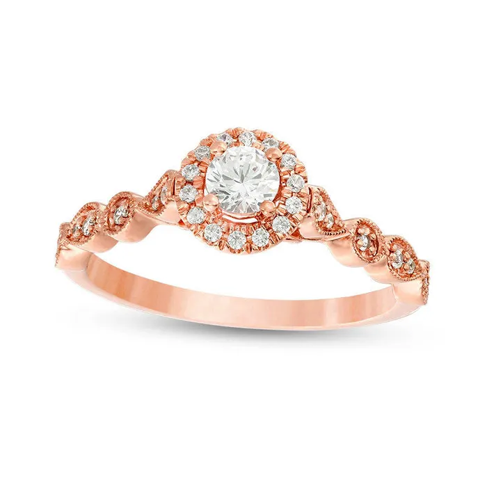 Rings Goldia 038 CT TW Natural Diamond Frame Alternating Shaped Shank Antique VintageStyle Engagement Ring in Solid 14K Rose Gold Rings Goldia 038 CT TW Natural Diamond Frame Alternating Shaped Shank Antique VintageStyle Engagement Ring in Solid 14K Rose Gold