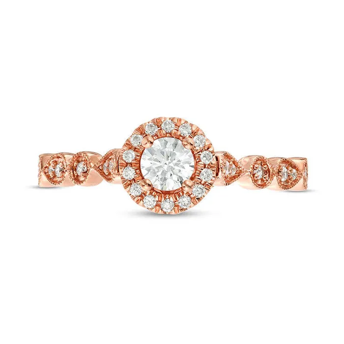 Rings Goldia 038 CT TW Natural Diamond Frame Alternating Shaped Shank Antique VintageStyle Engagement Ring in Solid 14K Rose Gold Rings Goldia 038 CT TW Natural Diamond Frame Alternating Shaped Shank Antique VintageStyle Engagement Ring in Solid 14K Rose Gold