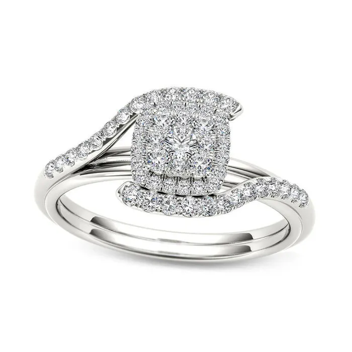 Rings Goldia 050 CT TW Composite Natural Diamond Square Frame Bypass Engagement Ring in Solid 14K White Gold Rings Goldia 050 CT TW Composite Natural Diamond Square Frame Bypass Engagement Ring in Solid 14K White Gold