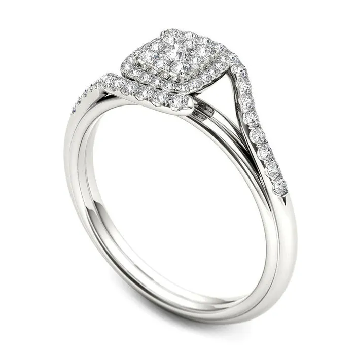 Rings Goldia 050 CT TW Composite Natural Diamond Square Frame Bypass Engagement Ring in Solid 14K White Gold Rings Goldia 050 CT TW Composite Natural Diamond Square Frame Bypass Engagement Ring in Solid 14K White Gold