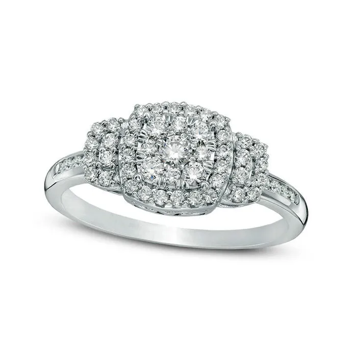 Rings Goldia 050 CT TW Composite Natural Diamond Square Frame Three Stone Engagement Ring in Solid 10K White Gold Rings Goldia 050 CT TW Composite Natural Diamond Square Frame Three Stone Engagement Ring in Solid 10K White Gold