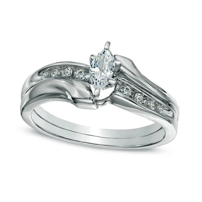 Rings Goldia 050 CT TW Marquise Natural Diamond Bypass Bridal Engagement Ring Set in Solid 10K White Gold Rings Goldia 050 CT TW Marquise Natural Diamond Bypass Bridal Engagement Ring Set in Solid 10K White Gold