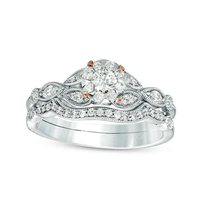Rings Goldia 050 CT TW Natural Diamond Frame Antique VintageStyle Bridal Engagement Ring Set in Solid 10K TwoTone Gold Rings Goldia 050 CT TW Natural Diamond Frame Antique VintageStyle Bridal Engagement Ring Set in Solid 10K TwoTone Gold