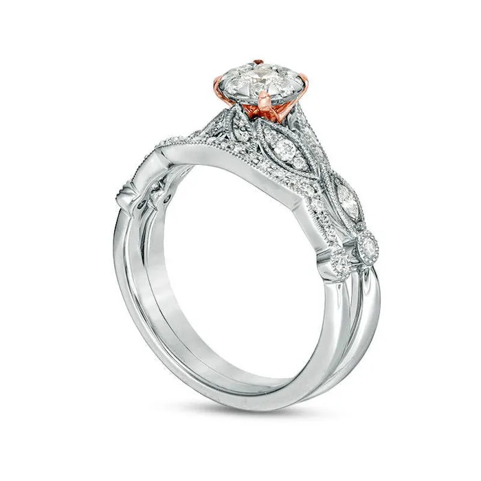Rings Goldia 050 CT TW Natural Diamond Frame Antique VintageStyle Bridal Engagement Ring Set in Solid 10K TwoTone Gold Rings Goldia 050 CT TW Natural Diamond Frame Antique VintageStyle Bridal Engagement Ring Set in Solid 10K TwoTone Gold