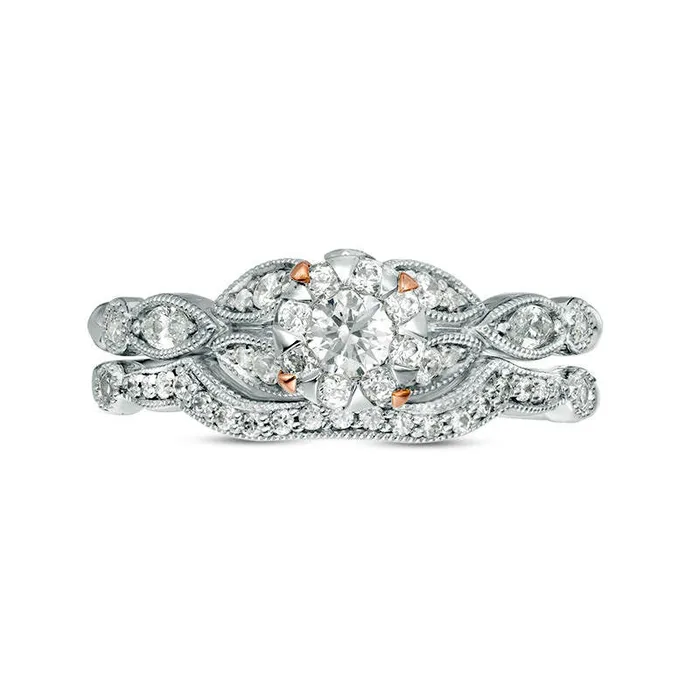 Rings Goldia 050 CT TW Natural Diamond Frame Antique VintageStyle Bridal Engagement Ring Set in Solid 10K TwoTone Gold Rings Goldia 050 CT TW Natural Diamond Frame Antique VintageStyle Bridal Engagement Ring Set in Solid 10K TwoTone Gold