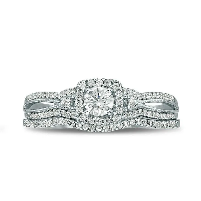 Rings Goldia 050 CT TW Natural Diamond Square Frame Antique VintageStyle Bridal Engagement Ring Set in Solid 10K White Gold Rings Goldia 050 CT TW Natural Diamond Square Frame Antique VintageStyle Bridal Engagement Ring Set in Solid 10K White Gold