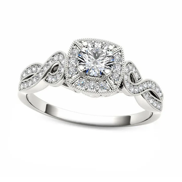 Rings Goldia 050 CT TW Natural Diamond Square Frame Antique VintageStyle Engagement Ring in Solid 14K White Gold Rings Goldia 050 CT TW Natural Diamond Square Frame Antique VintageStyle Engagement Ring in Solid 14K White Gold