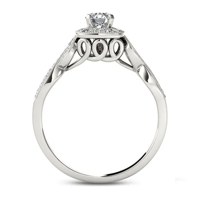 Rings Goldia 050 CT TW Natural Diamond Square Frame Antique VintageStyle Engagement Ring in Solid 14K White Gold Rings Goldia 050 CT TW Natural Diamond Square Frame Antique VintageStyle Engagement Ring in Solid 14K White Gold
