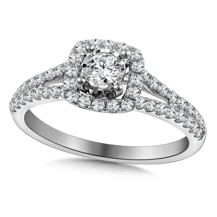 Rings Goldia 063 CT TW Natural Diamond Cushion Frame Split Shank Engagement Ring in Solid 10K White Gold Rings Goldia 063 CT TW Natural Diamond Cushion Frame Split Shank Engagement Ring in Solid 10K White Gold