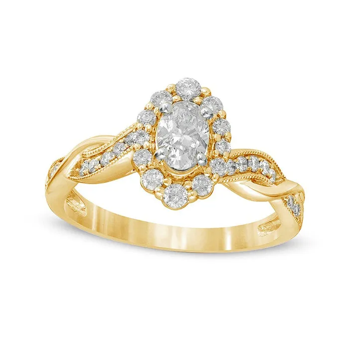 Rings Goldia 075 CT TW Oval Natural Diamond Frame Twist Shank Antique VintageStyle Engagement Ring in Solid 10K Yellow Gold Rings Goldia 075 CT TW Oval Natural Diamond Frame Twist Shank Antique VintageStyle Engagement Ring in Solid 10K Yellow Gold