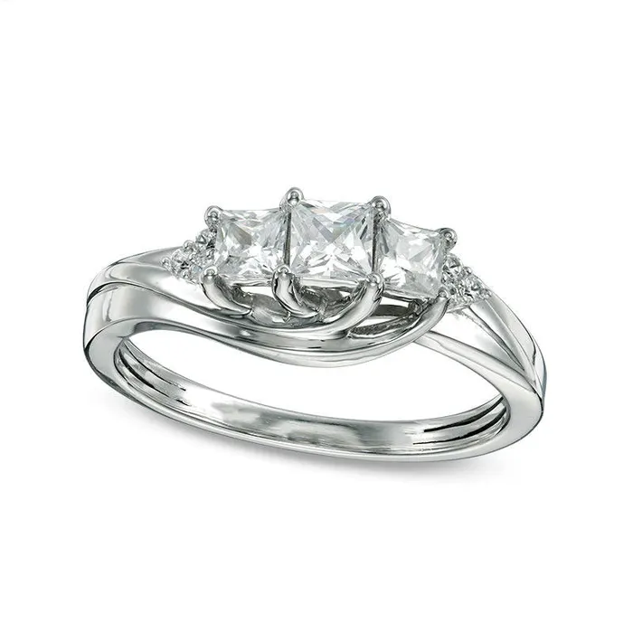 Rings Goldia 075 CT TW PrincessCut Natural Diamond Three Stone with TriSides Engagement Ring in Solid 14K White Gold Rings Goldia 075 CT TW PrincessCut Natural Diamond Three Stone with TriSides Engagement Ring in Solid 14K White Gold
